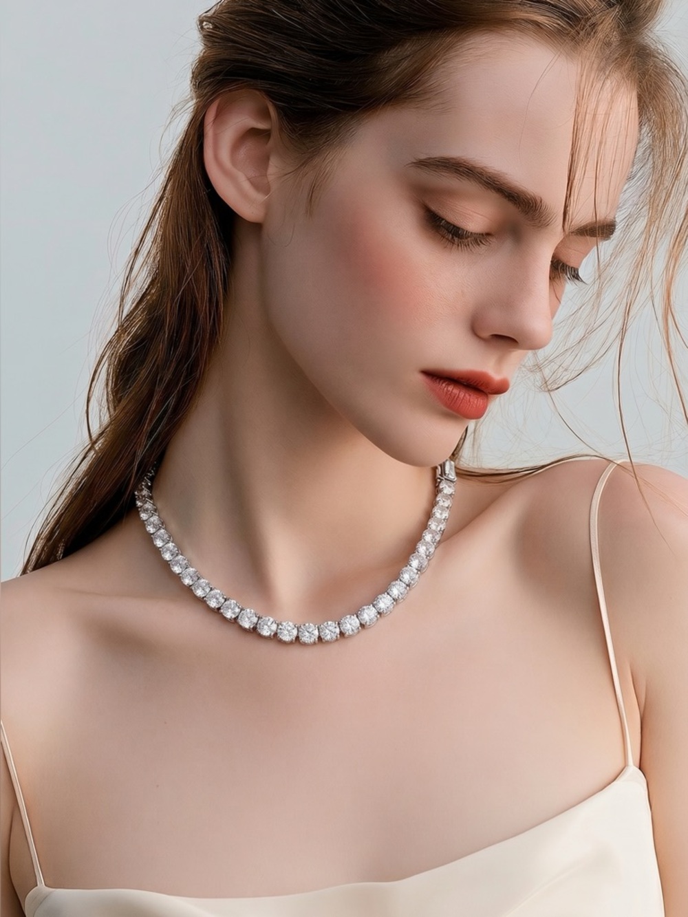 Moissanite Tennis Necklace 18in 12.39 CTW Round Silver Box Clasp